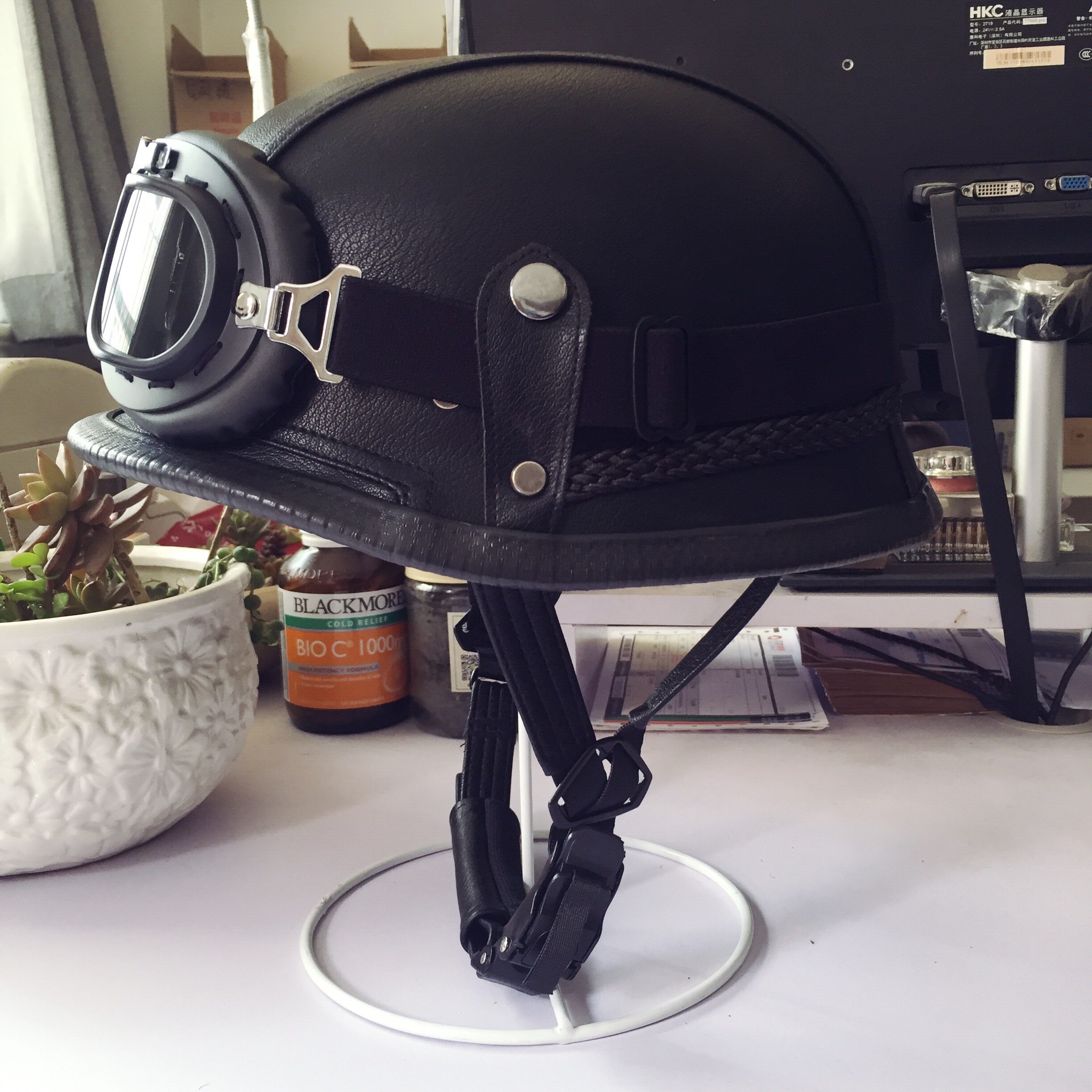 复古机车半盔哈雷巡航摩托车头盔钢盔男女大头摩托车头盔