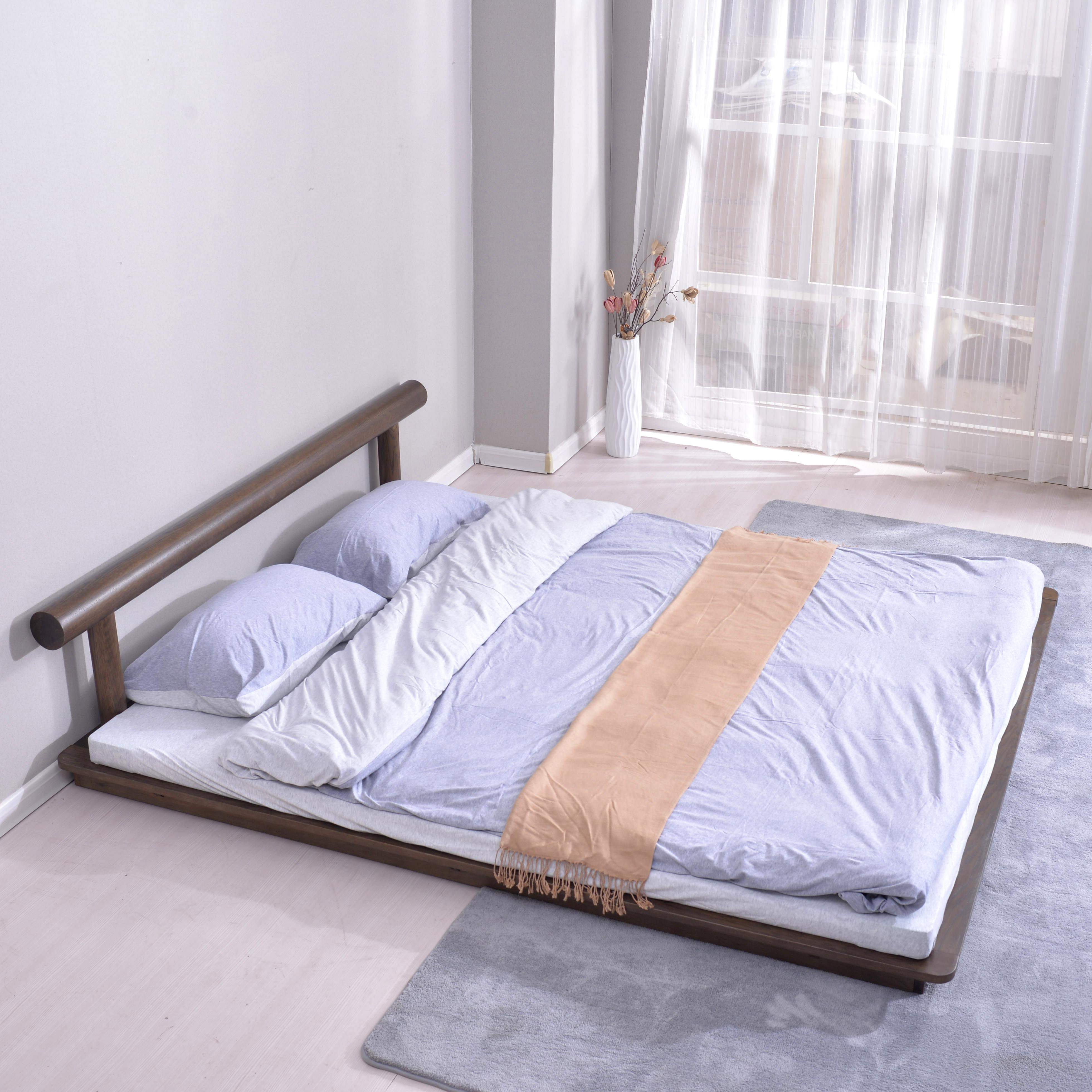 北欧实木床现代简约榻榻米床矮床日式双人1.8米卧室橡木落地床架