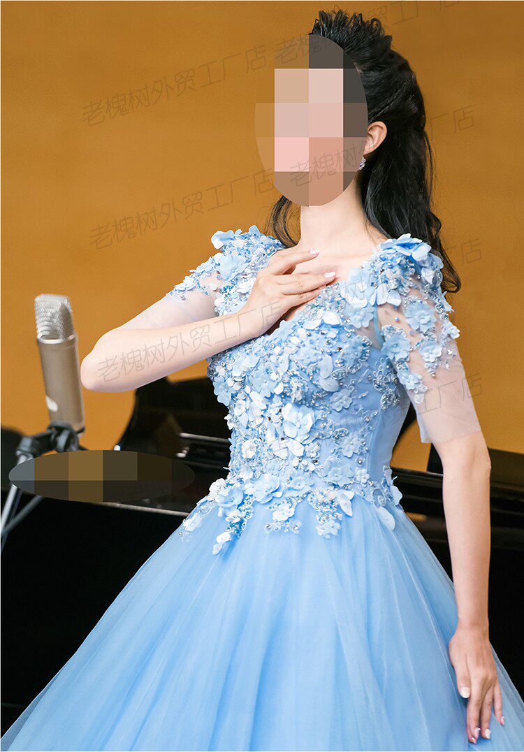 音乐会定制师生蓬蓬天蓝色超仙硕士毕业独唱礼服礼服