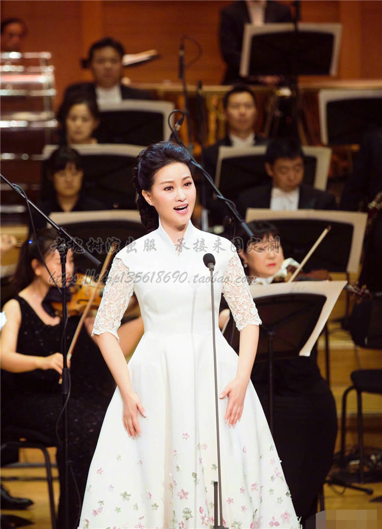 高定雷毕业音乐会礼服白色五分民歌演出服学生考试礼服