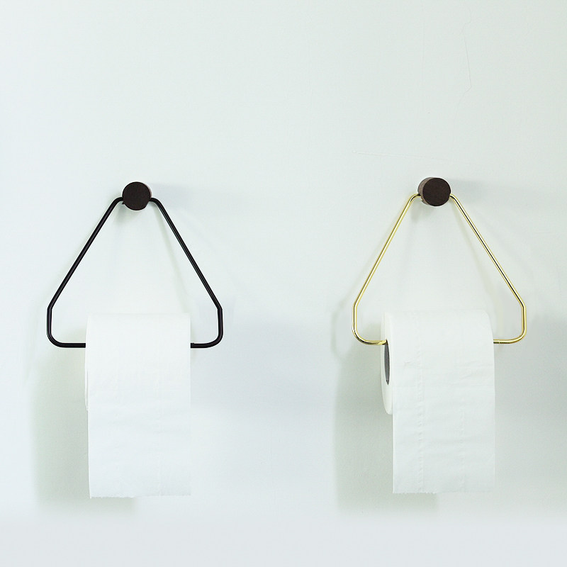 北欧三角纸巾卫生间挂架卷纸厕所壁挂打孔胡桃木卷纸器