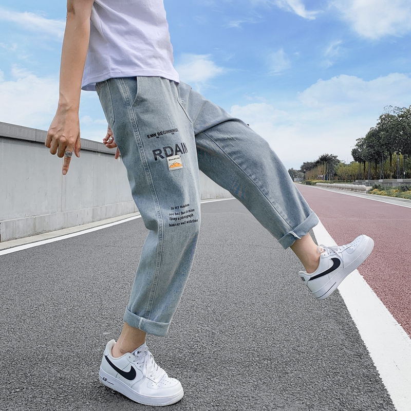 牛仔裤男潮牌宽松直筒学生百搭夏季薄阔腿男裤子韩版潮流休闲长裤