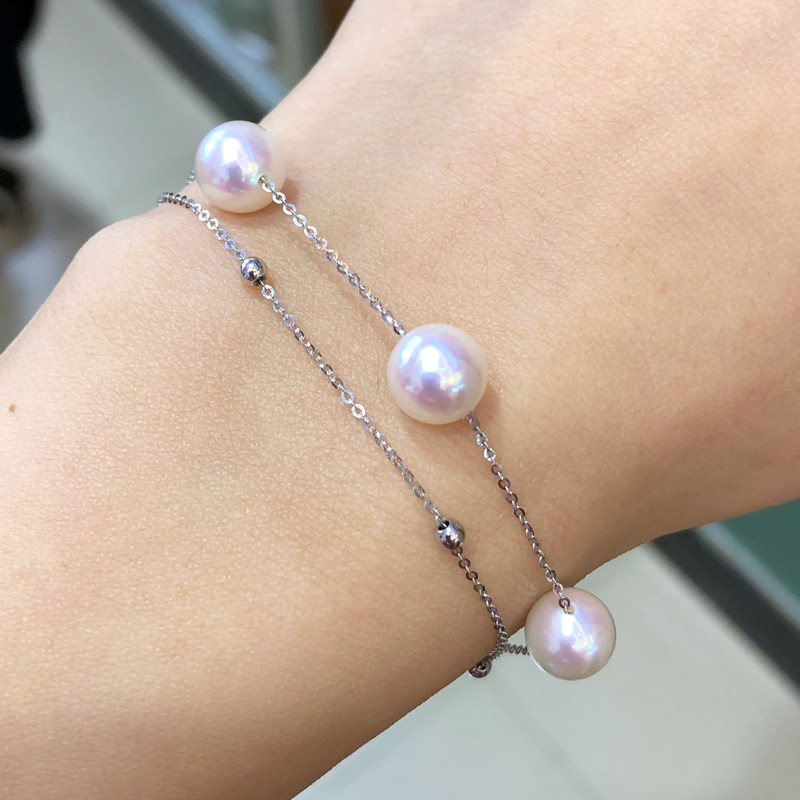 珠宝宝珠天女海水akoya满天星珍珠手链18k金女樱手饰