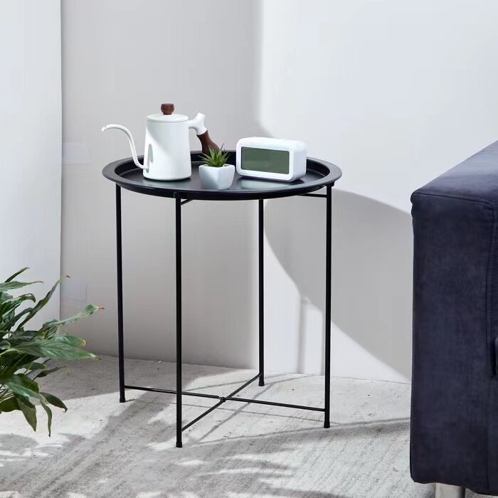 北欧简易咖啡铁艺圆桌头小床头边桌可折叠创意角几