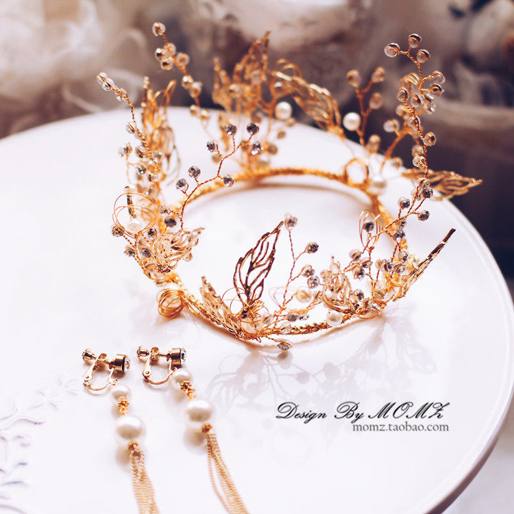 法式复古超仙巴洛克皇冠头饰整圈新娘圆形仙美结婚婚纱王冠套装