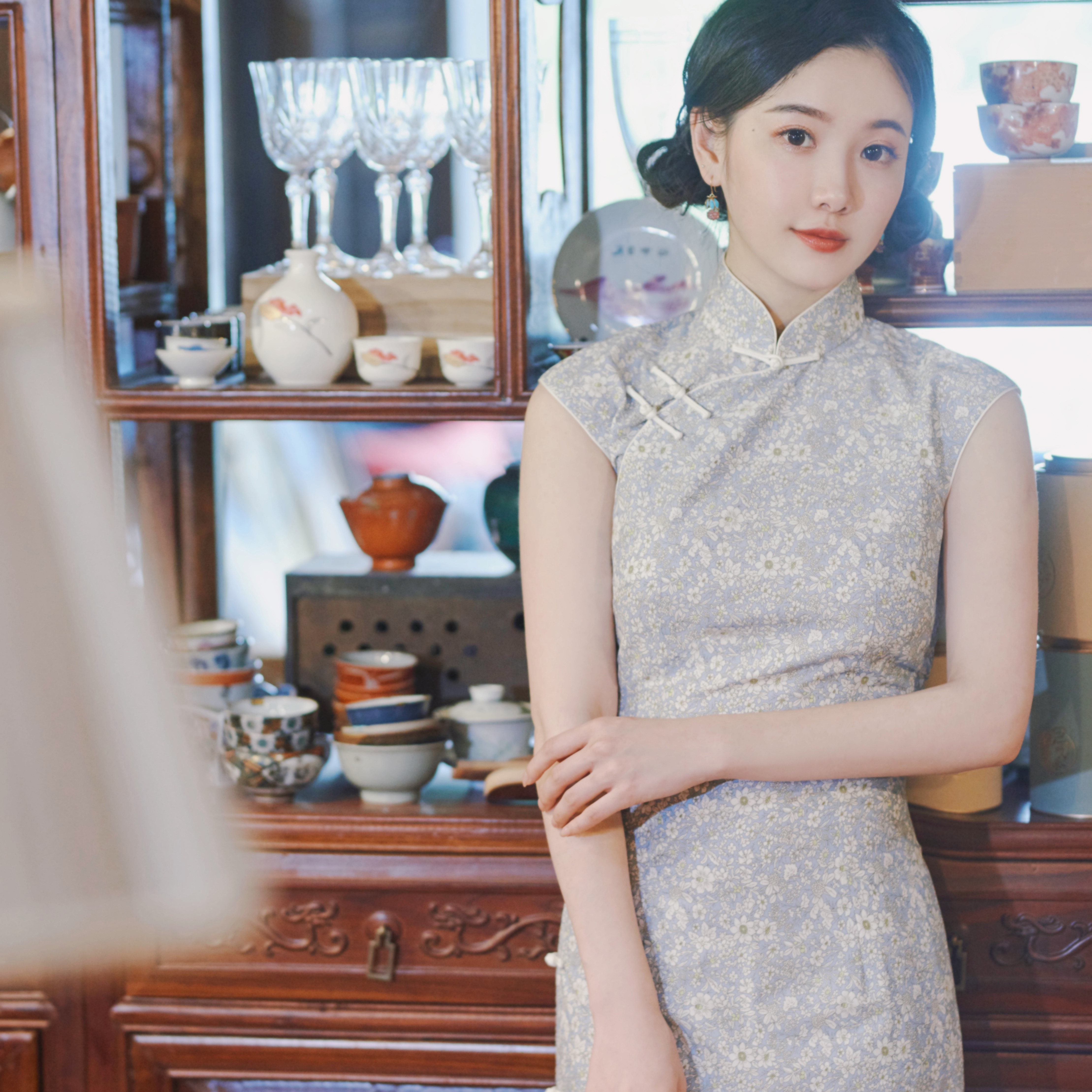 限时赏味原创创设计有省民国无袖少女修身开襟全盘旗袍