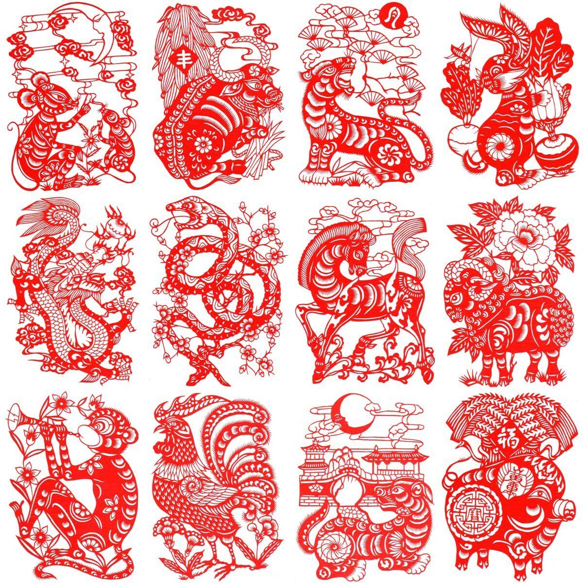 梦龙非遗手工十二生肖红色作品装饰剪纸23cm剪纸