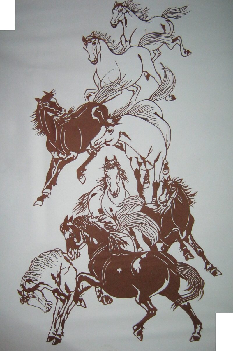 梦龙竖幅八骏图手工传统民俗窗花剪纸客厅装饰剪纸