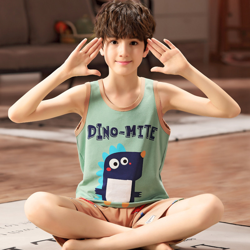 儿童睡衣男童背心夏天薄款纯棉中大15岁青少年背心吊带