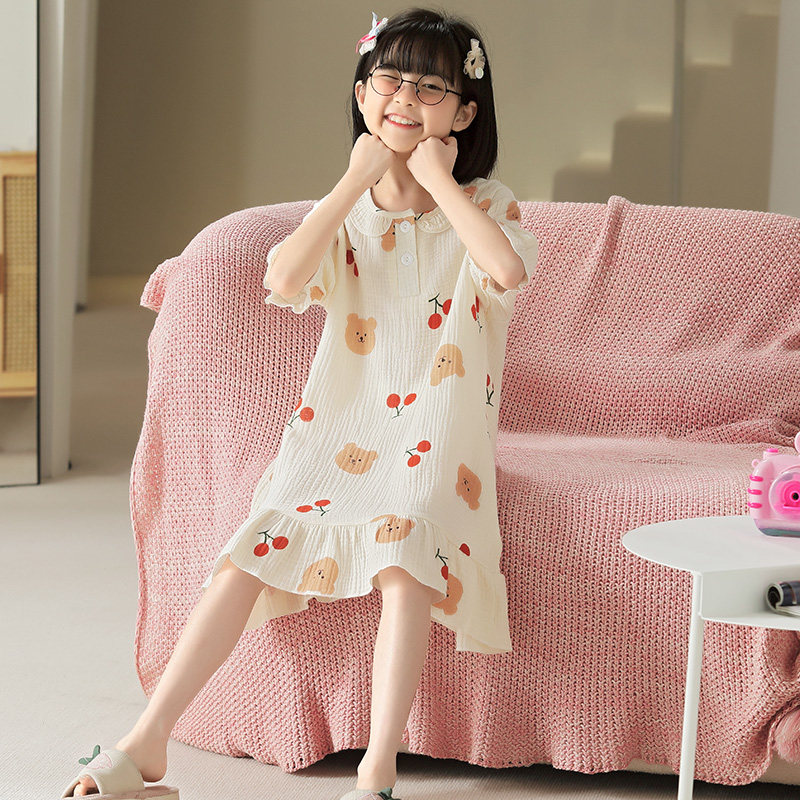女童纯棉睡衣 小女孩家居服公主裙连衣裙家居服0649销量 11