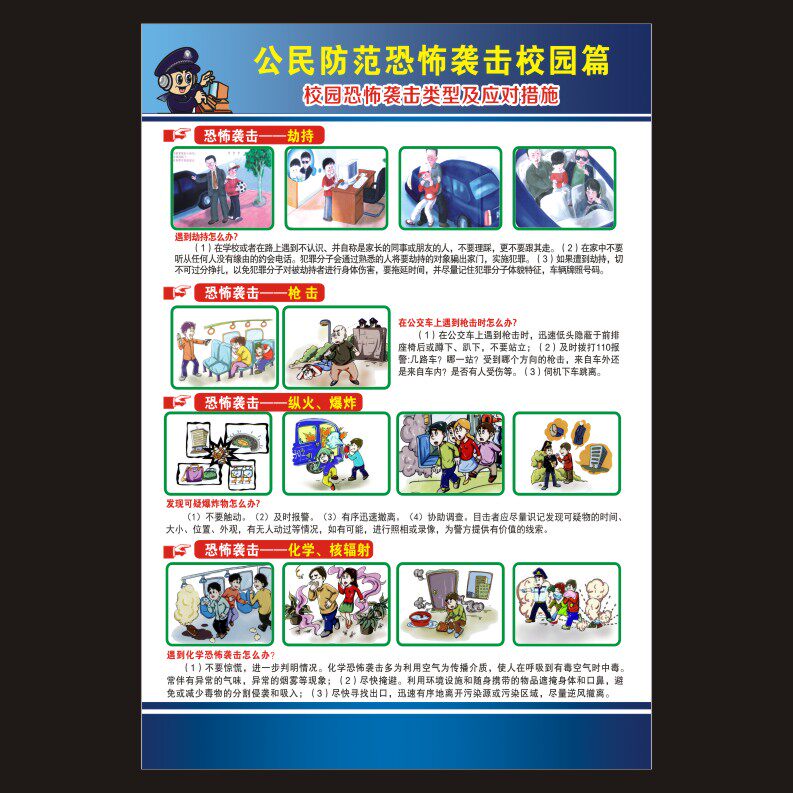 防恐反恐宣传教育贴纸公民防范袭击常识展板挂图写真