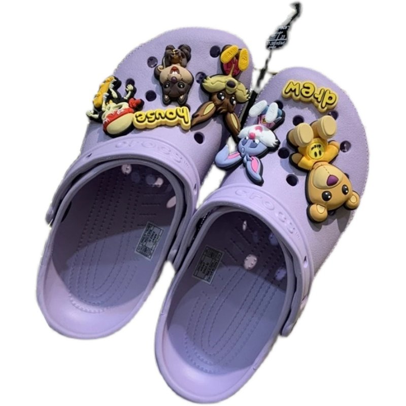 drewhousexcroc沙滩鞋联名香芋紫洞洞鞋女情侣凉拖鞋防滑