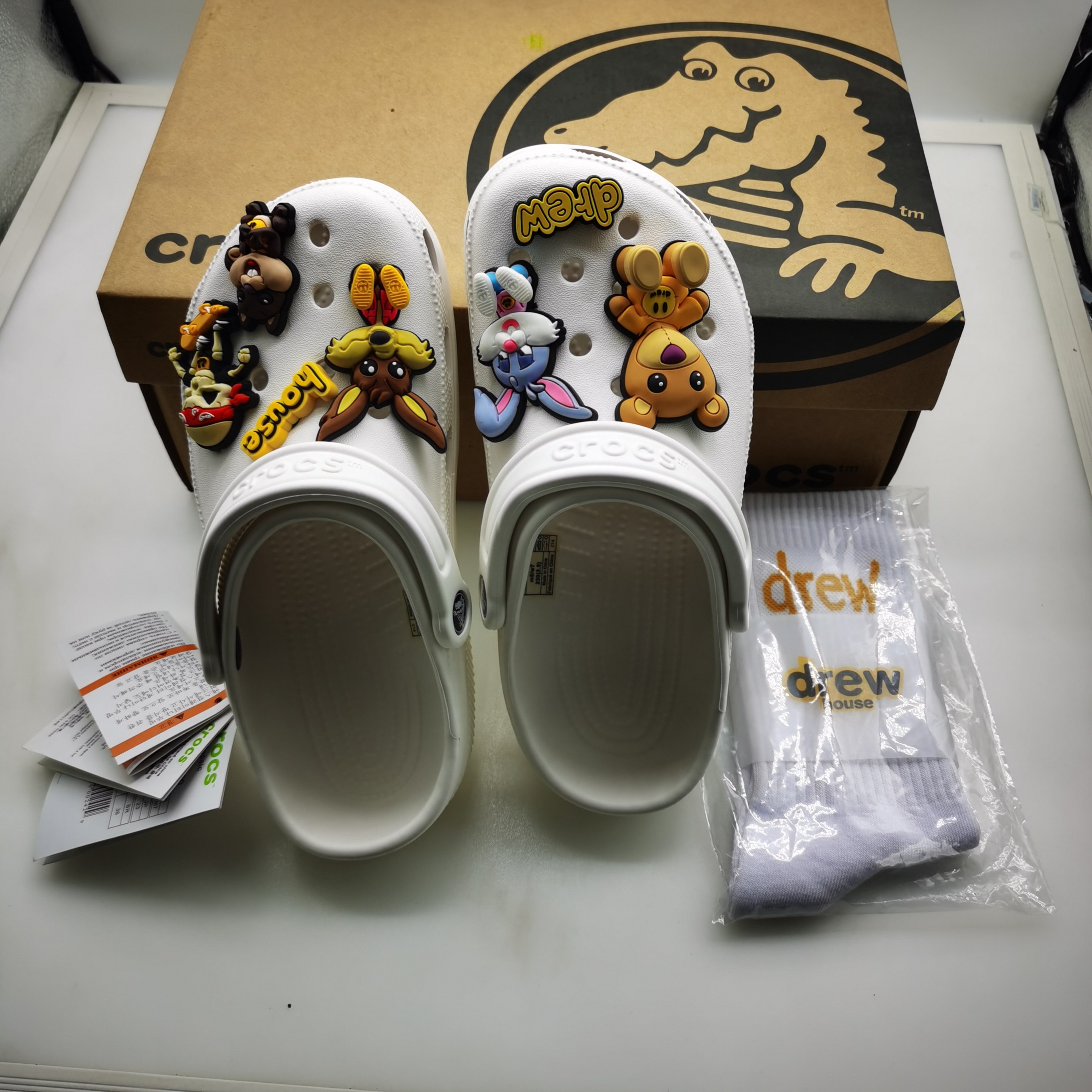 drewhousexcroc沙滩鞋联名香芋紫洞洞鞋女情侣凉拖鞋防滑