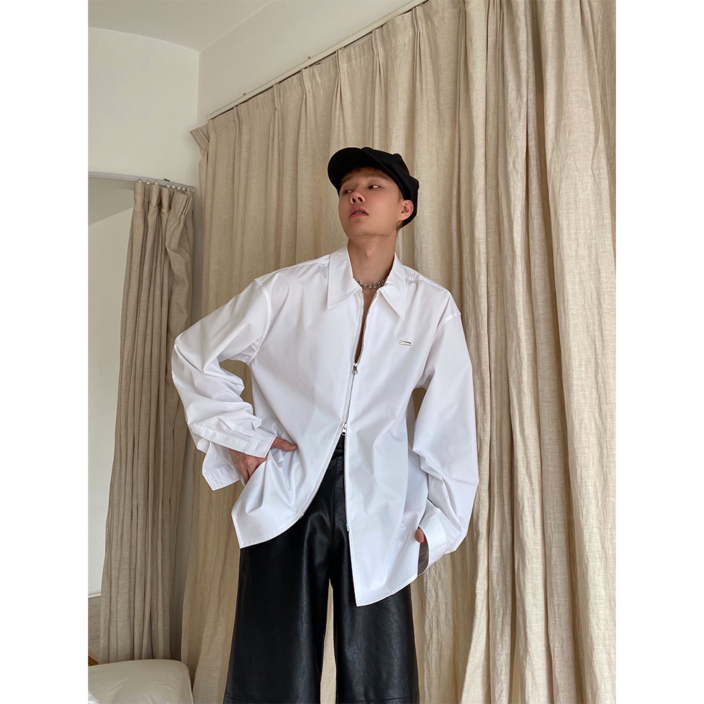 TRENDYWU 自制 新品双开金属拉链金属标细节亲肤透气中性四季衬衫