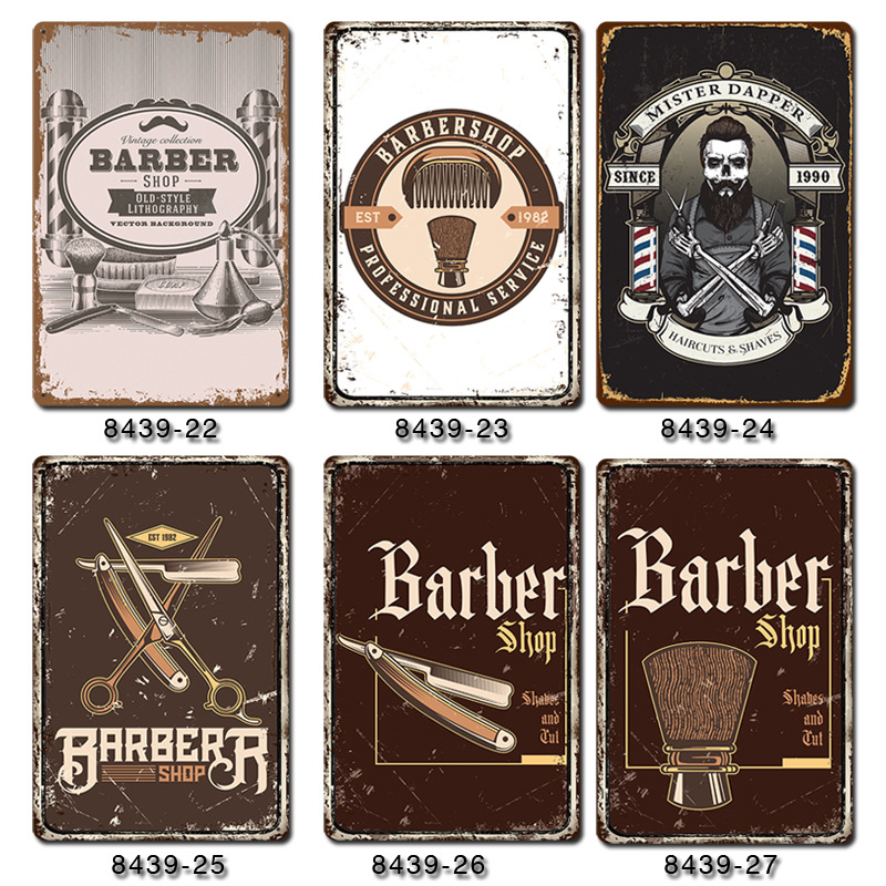barbershop复古铁皮画工业风个性创意理发店挂画发廊装饰铁牌海报
