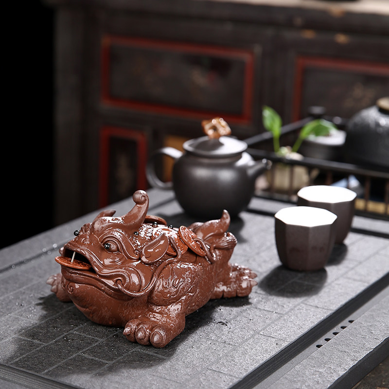 貔貅三足金蟾大号招财摆件创意紫砂茶宠办公桌茶宠摆件