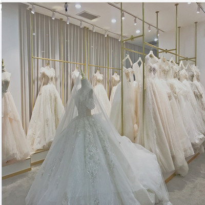 金色婚纱架子高档展示架落地双层西装陈列架影楼礼服悬挂吊架定制