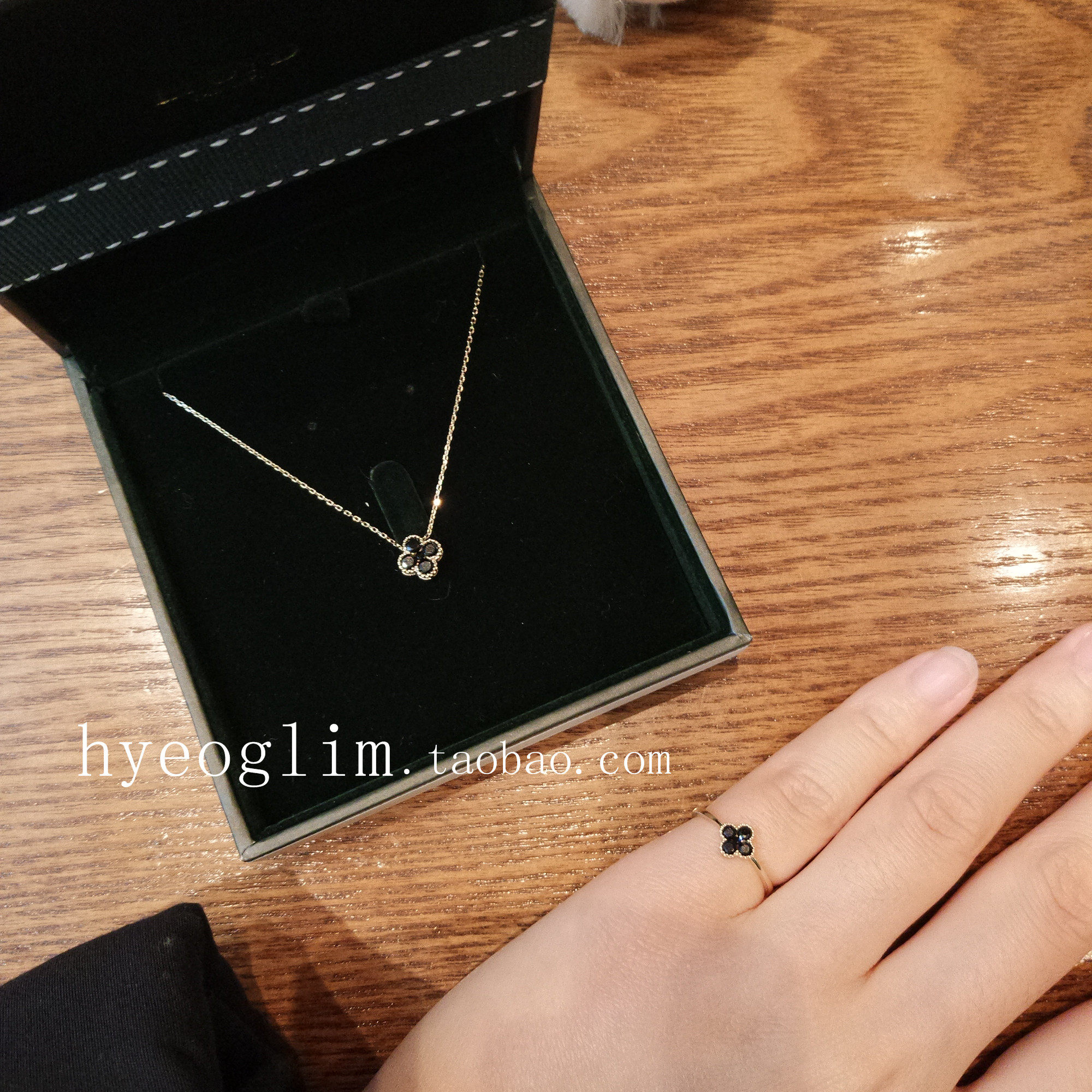 lloyd韩国专柜代购 四叶草宝石锆石水钻女锁骨项链 14k玫瑰金色