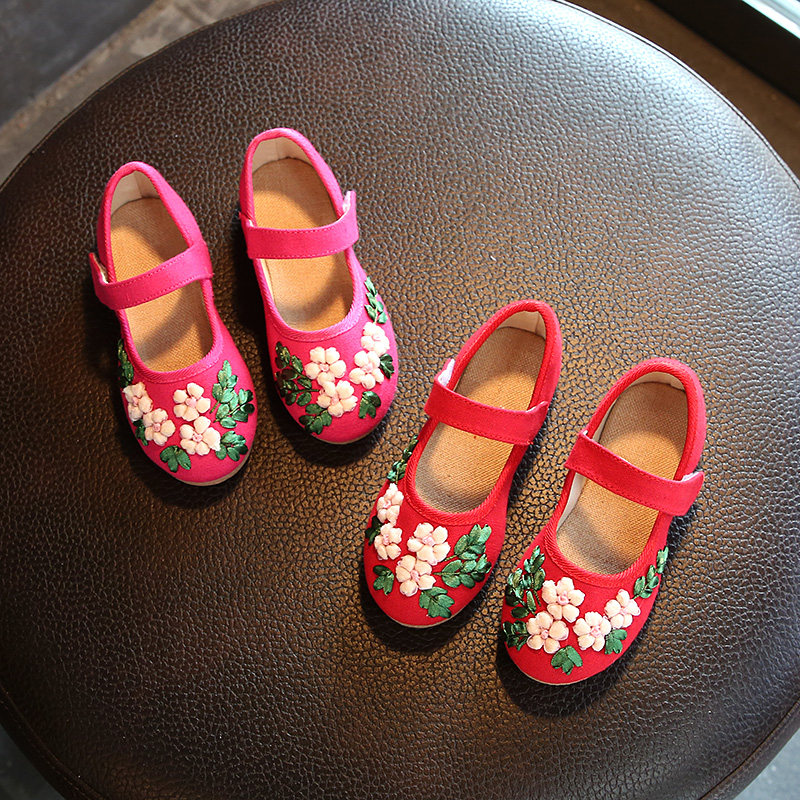 儿童手工鞋民族风女童绣花鞋宝宝公主鞋学生表演舞蹈鞋老北京布鞋