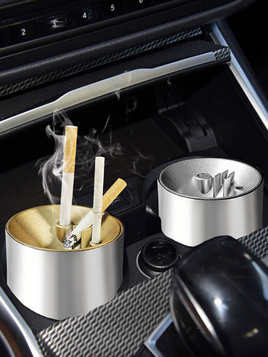 车载烟灰缸创意带盖个性时尚潮流高档摆件汽车用品不锈钢车用烟灰缸