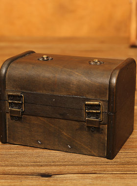 木盒子复古带锁储物木质杂物百宝箱