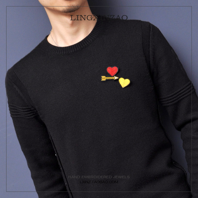 原创设计印度丝手工刺绣胸针创意一箭一心饰品箭头爱心情侣配饰