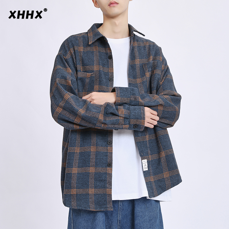 格子衬衫男长袖夏季薄款宽松衬衣男士春秋款纯棉休闲ins潮牌外套