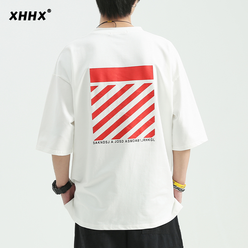 夏季宽松短袖t恤男韩版ins潮牌七分袖半袖潮流五分袖体恤衫上衣服