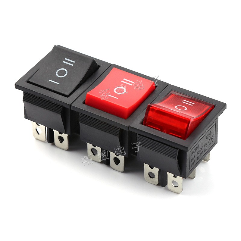开关三档带灯船形翘板黑色红色双极前进停止船形开关