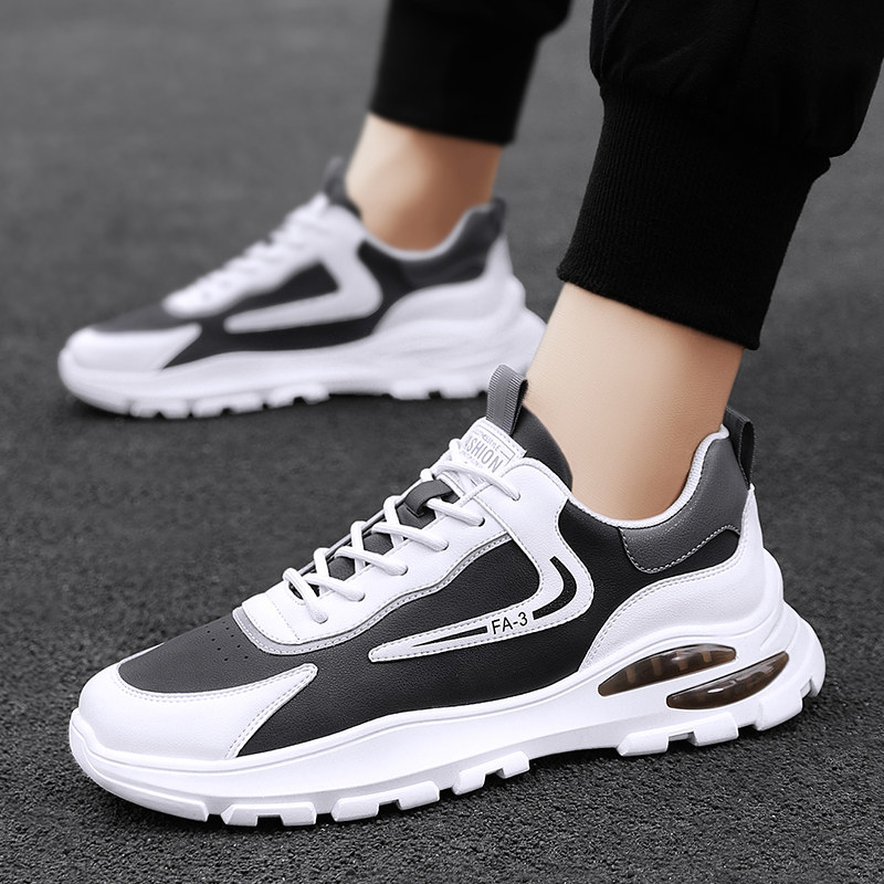 秋天男装运动运动休闲休闲鞋黑白配气垫气垫鞋鞋子初中生时尚休闲鞋