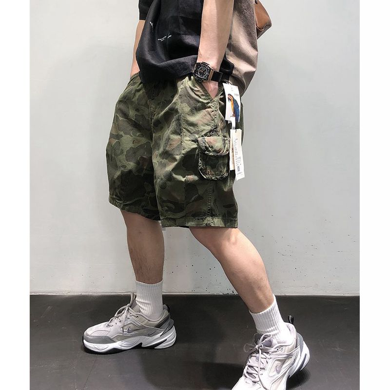 夏季潮牌迷彩工装短裤男士宽松直筒弹力纯棉休闲沙滩裤五分裤潮男