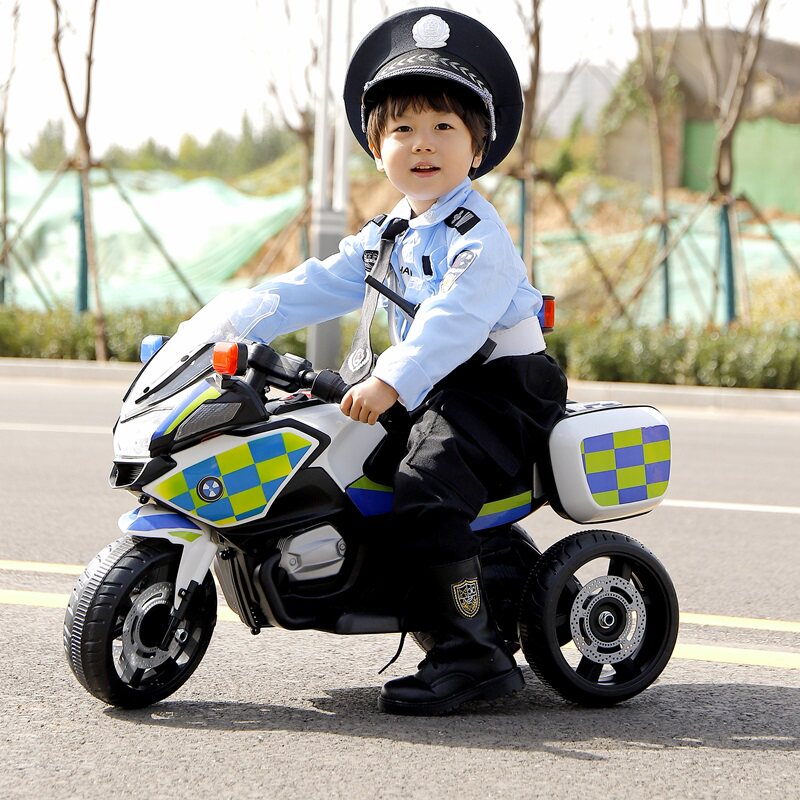 儿童电动摩托车警察玩具车宝宝三轮车2-6岁男孩充电儿童电动车
