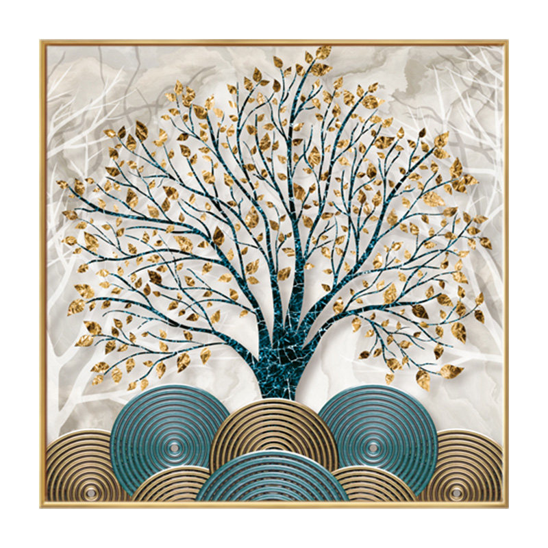 金树装饰画墙壁走廊玄关挂画卧室发财树客厅福鹿现代装饰画