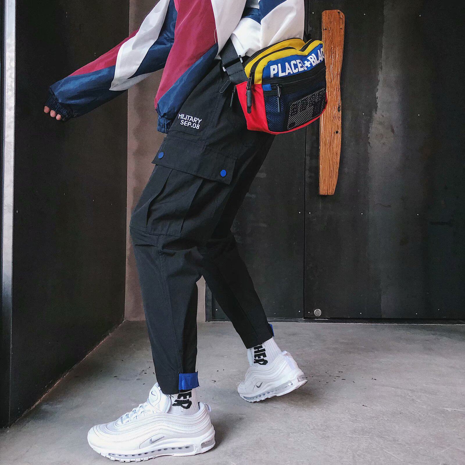 夏装les紧身港风小码缩口裤工装裤束脚裤s码瘦腿潮牌男九分休闲裤