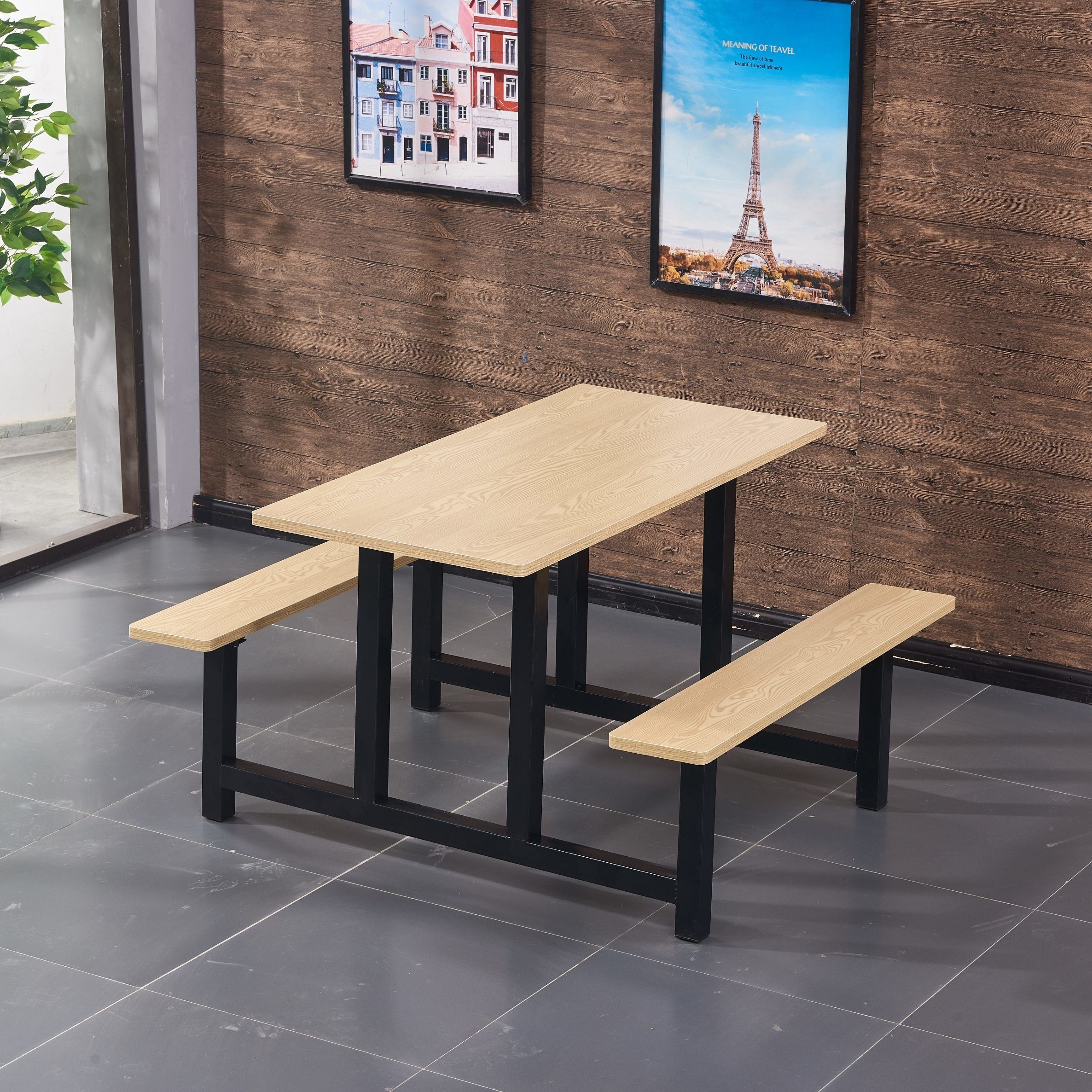 餐桌桌椅食堂不锈钢学校员工4人8人小吃连体餐桌