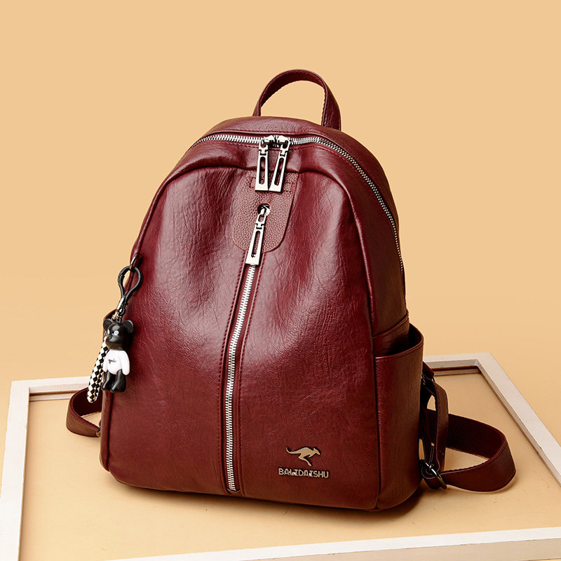 袋鼠双肩包女皮包包2021新款欧美韩国时尚背包双肩背包