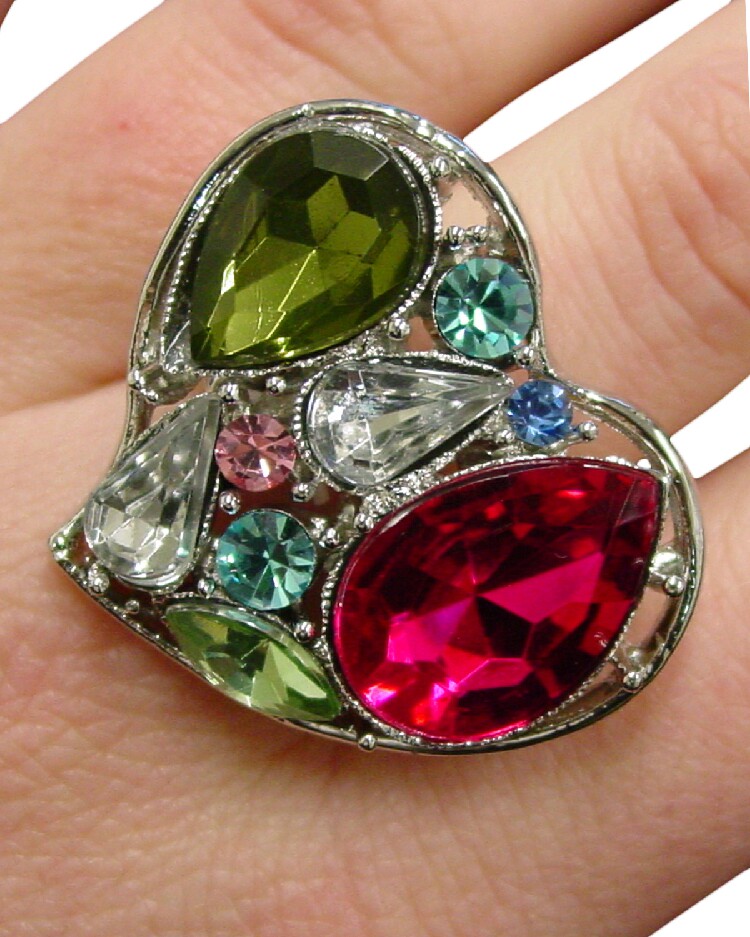 美国代购westernfashion彩色宝石装饰戒指心形弹力其它首饰