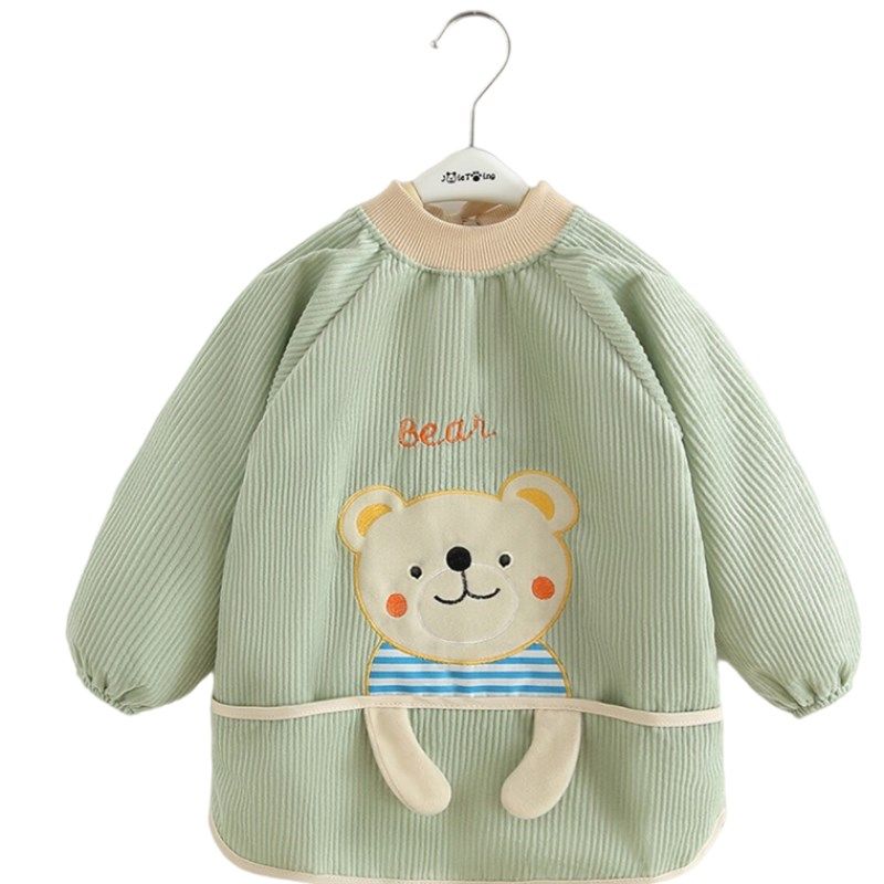 宝宝罩衣秋冬季儿童长袖婴儿防水吃饭围兜加厚灯芯绒男童罩衫洋气