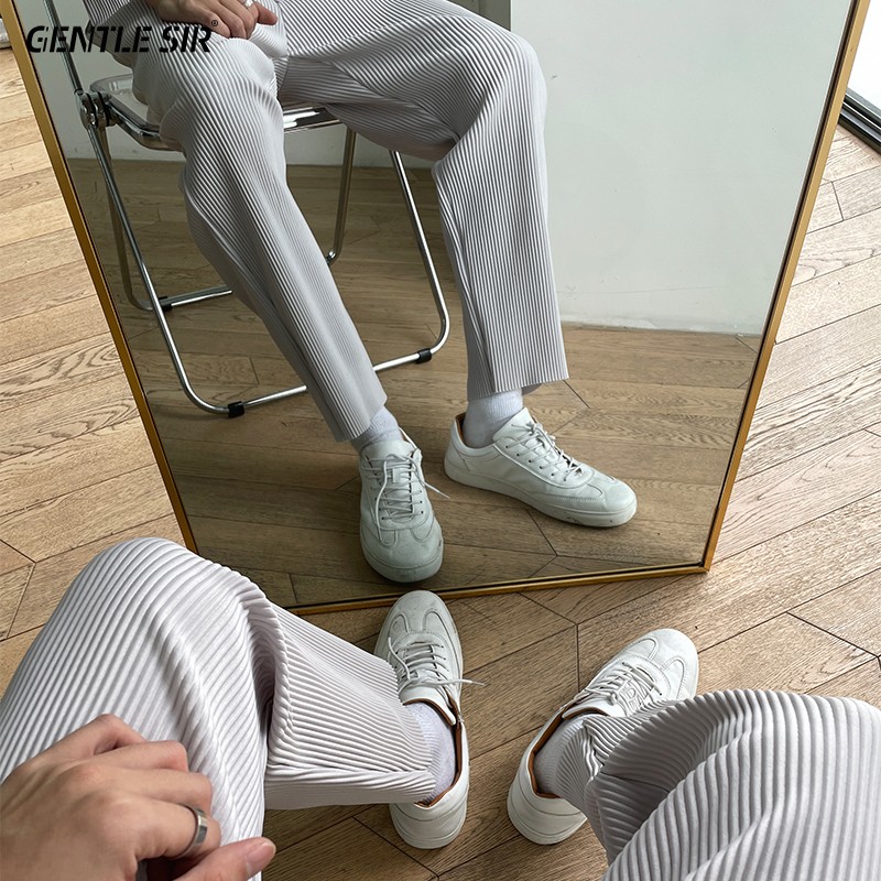 褶皱裤子男春秋垂坠感九分宽松直筒运动休闲裤西装裤夏季痞帅西裤