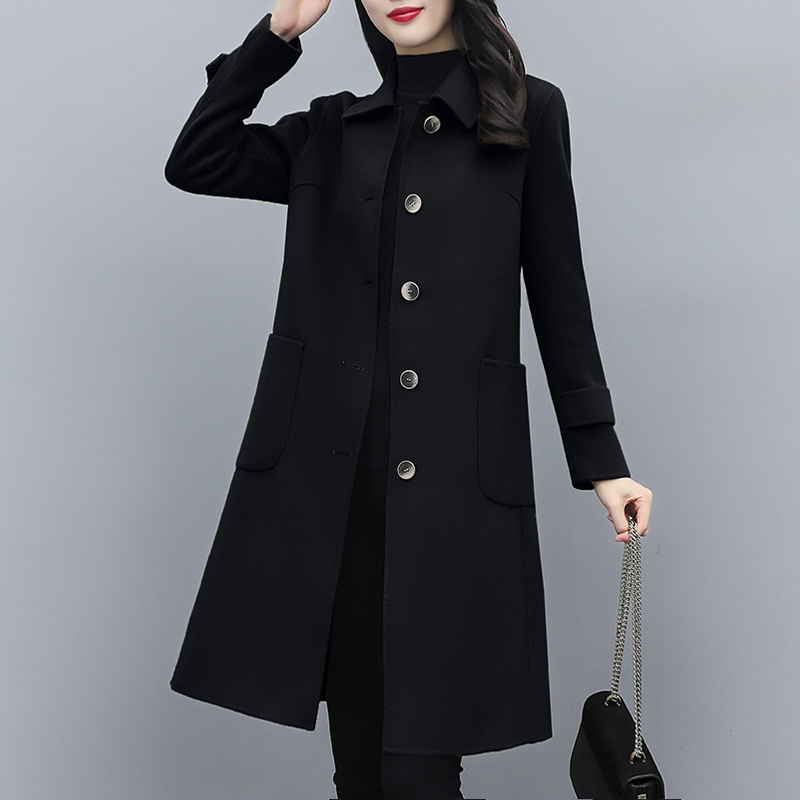 加厚毛呢外套女中长款2022年秋冬季新款韩版宽松显瘦黑色呢子大衣