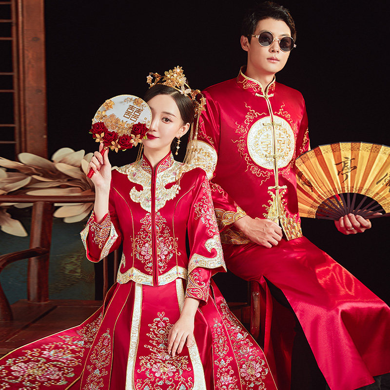 秀禾服新娘2020新款出阁服中式婚纱结婚嫁衣龙凤褂显瘦情侣秀禾女