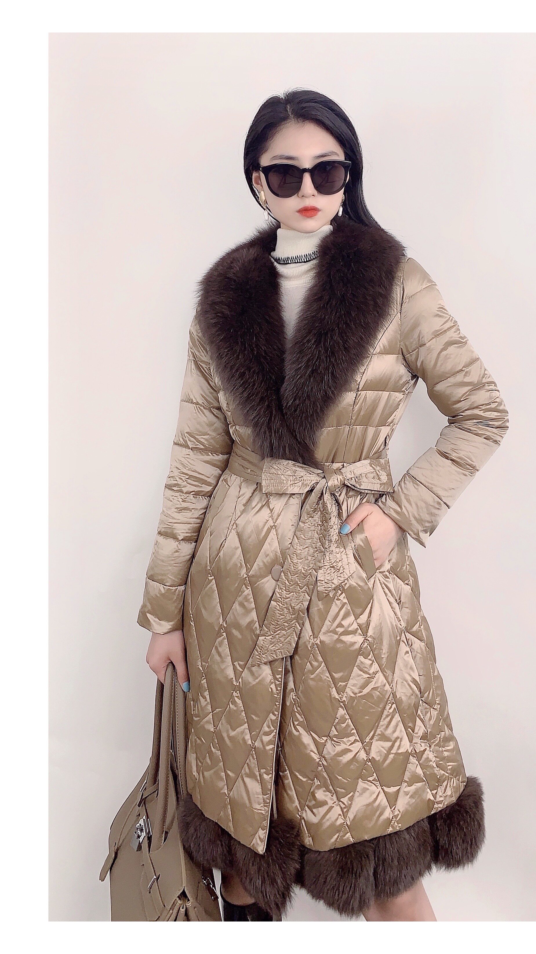 档口直批原版买手羽绒服女中中长款真毛高端狐狸羽绒服