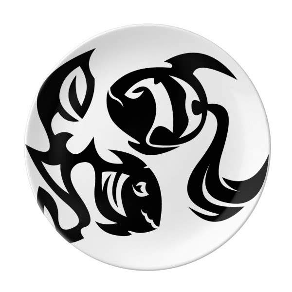 星座双鱼座标志剪影插画图案陶瓷餐盘盘子8寸盘