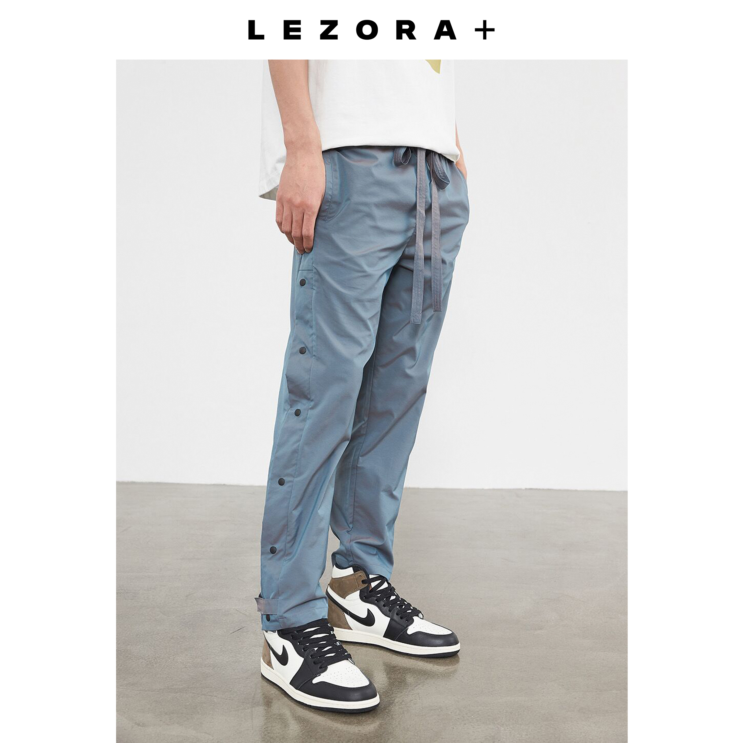 LEZORA 定制炫彩面料！日本进口PLANCER按扣街头运动卫裤男