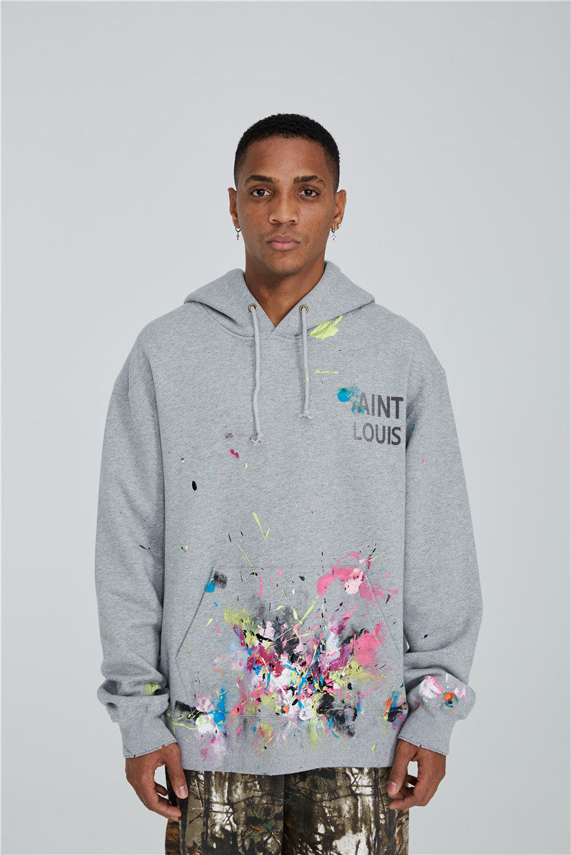 yeegosaintlouis泼墨涂鸦virgil街头高街做旧卫手工卫衣