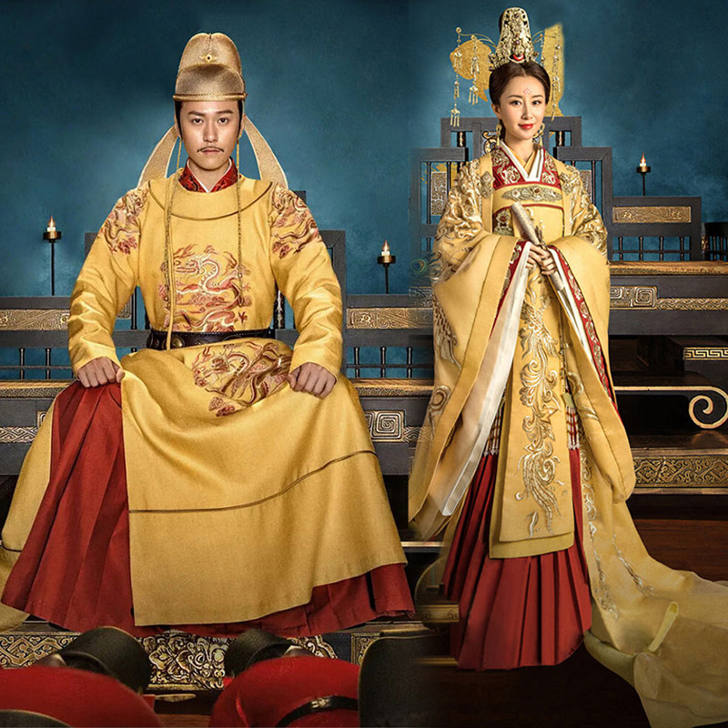 影视剧天下长安同款唐朝男士皇帝皇后金色龙袍民族服装