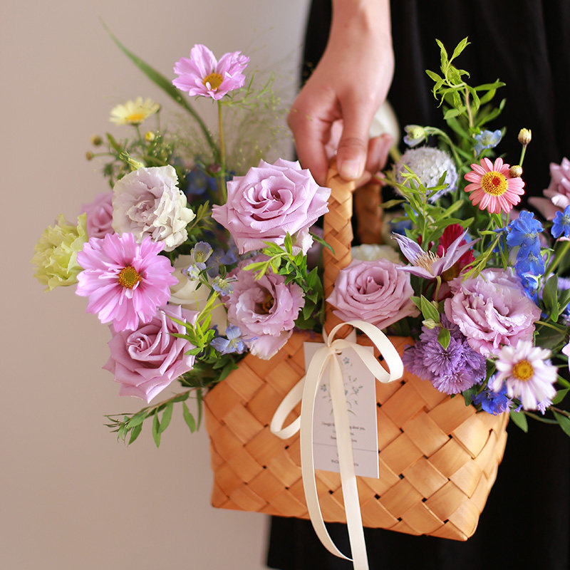 花篮贝影木条手工编织梯形鲜花绿植篮插收纳花篮