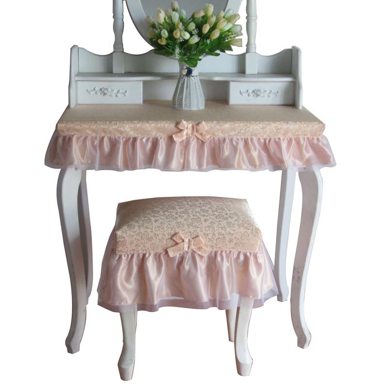 金色梳妆台桌布罩欧式书桌套蕾丝布艺长方形桌子套罩防尘罩套定做