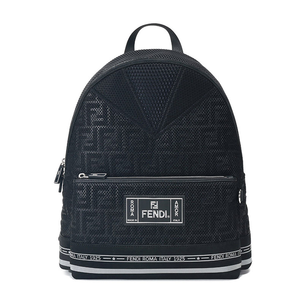 fendi芬迪黑色字母ff图案网格织物双肩包背包双肩背包