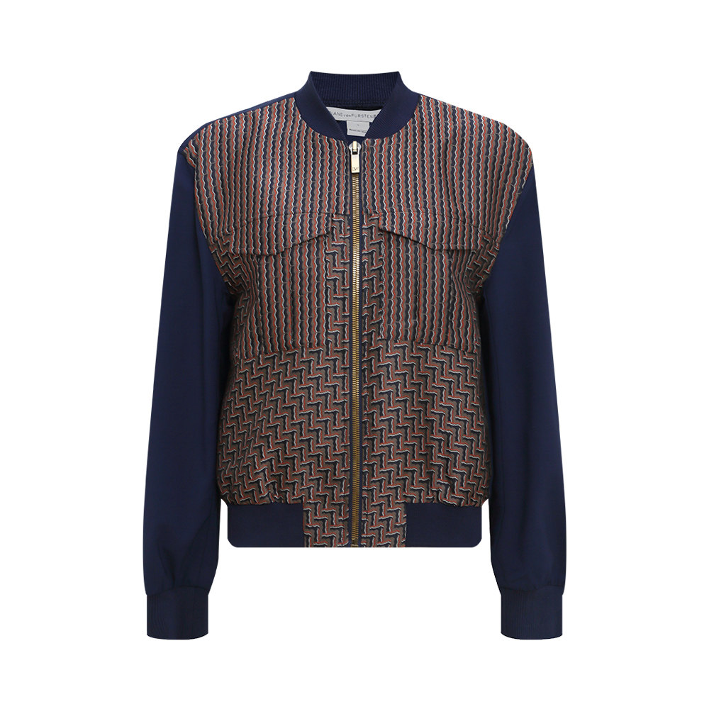 dianevonfurstenberg卡其蓝色印花女士长袖短外套短外套